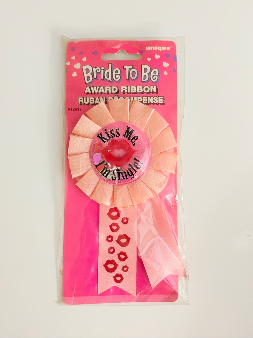 Bachelorette Pin Vintage Y2K Wedding Bride To Be Kiss Me I’m Single Award Ribbon